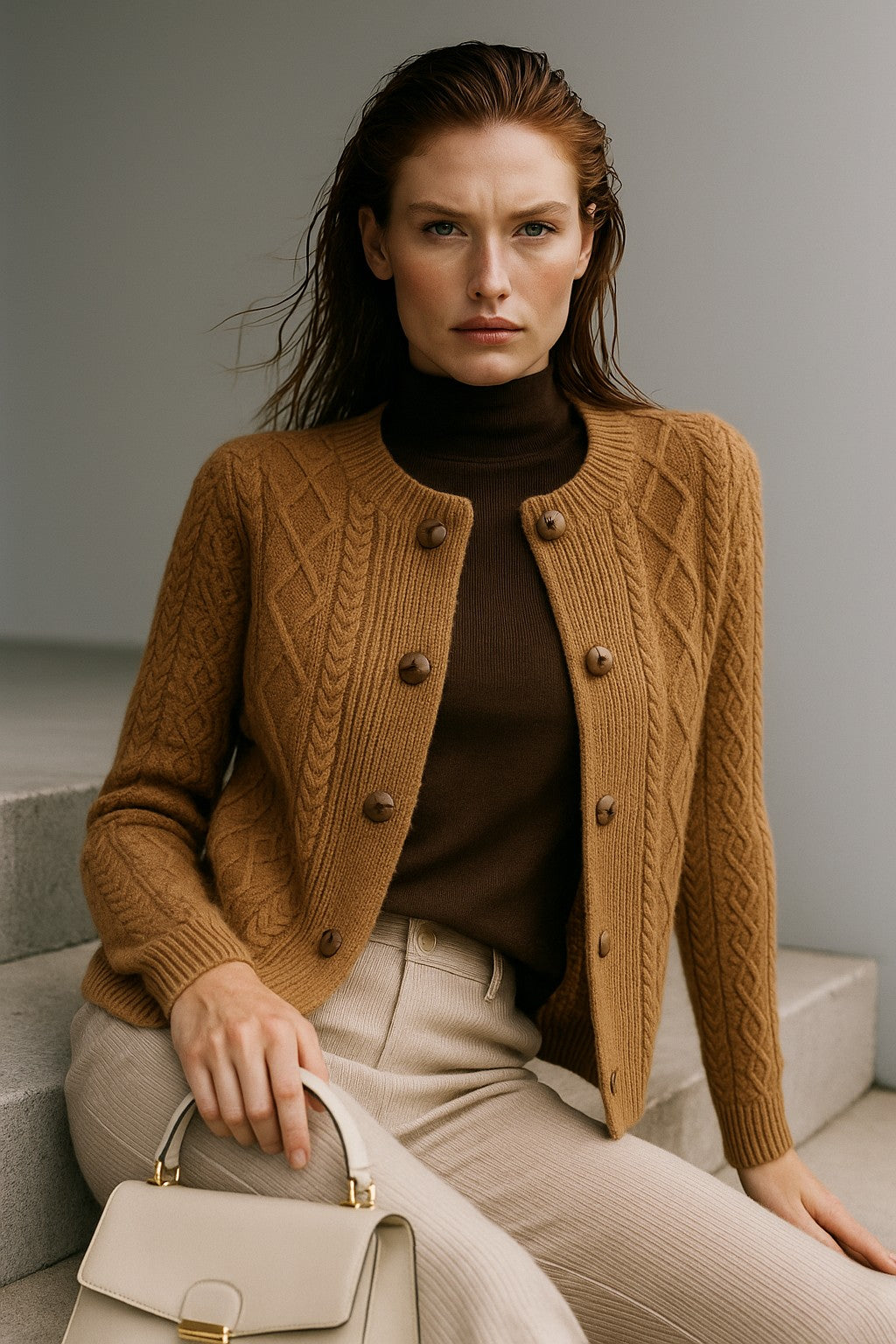 Cable-knit button cardigan