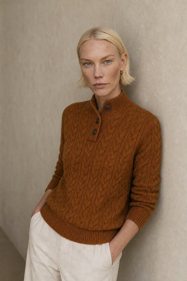 Vintage cable knit button neck jumper