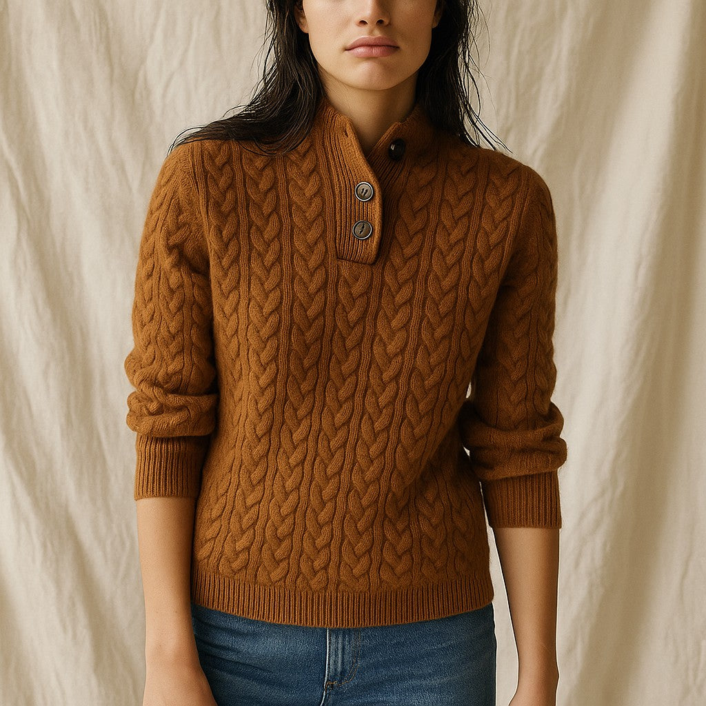 Cable knit button neck jumper