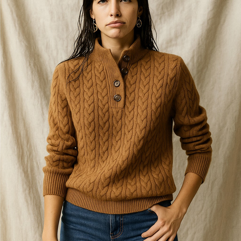 Cable knit button neck jumper