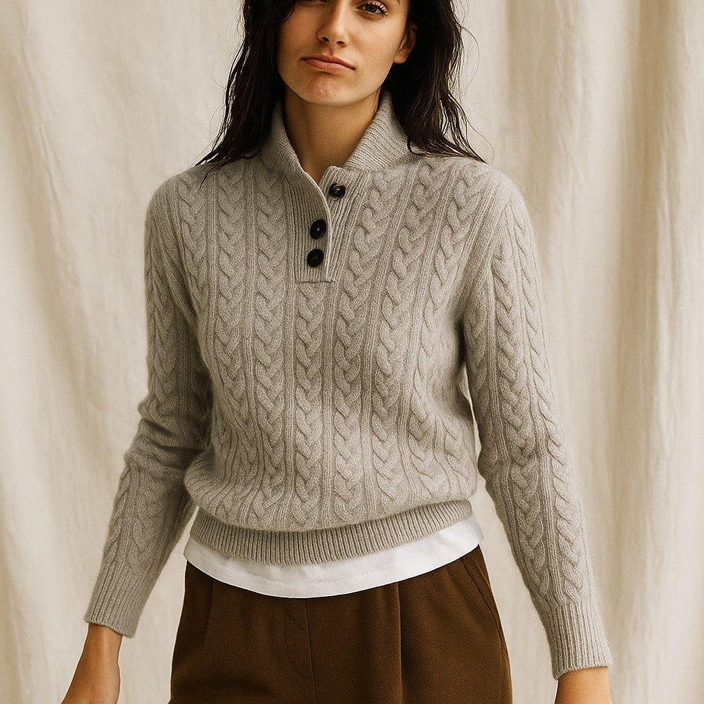 Cable knit button neck jumper