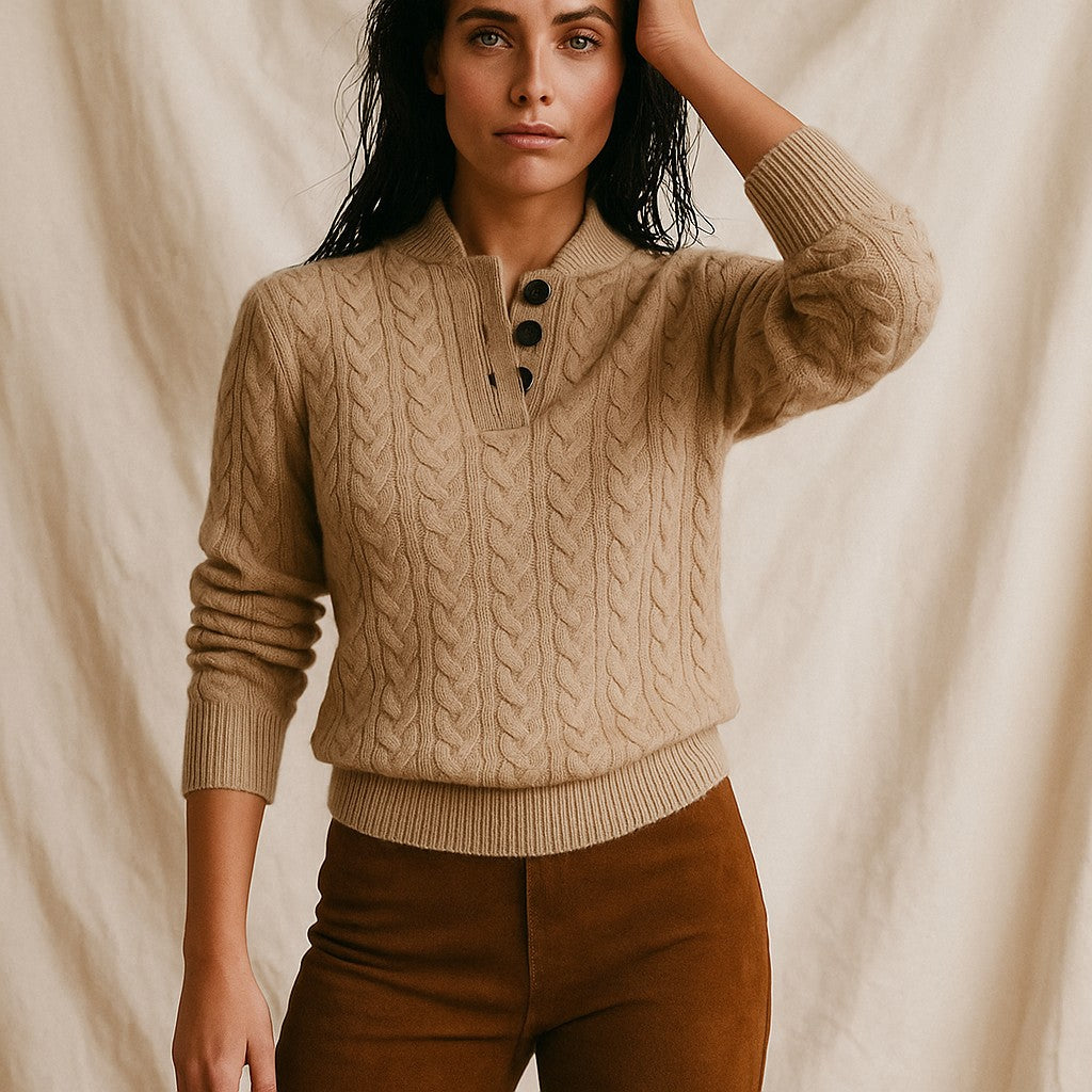 Cable knit button neck jumper