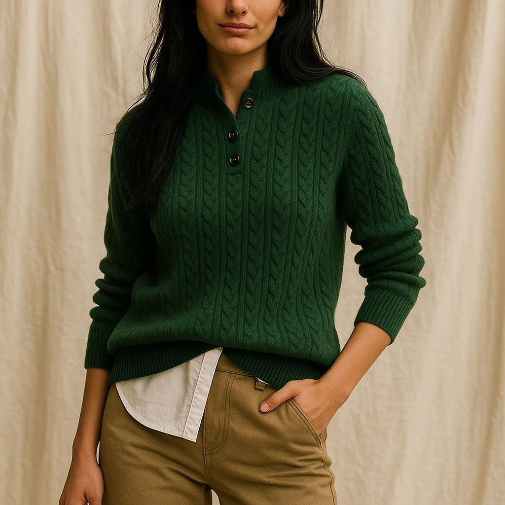 Cable knit button neck jumper