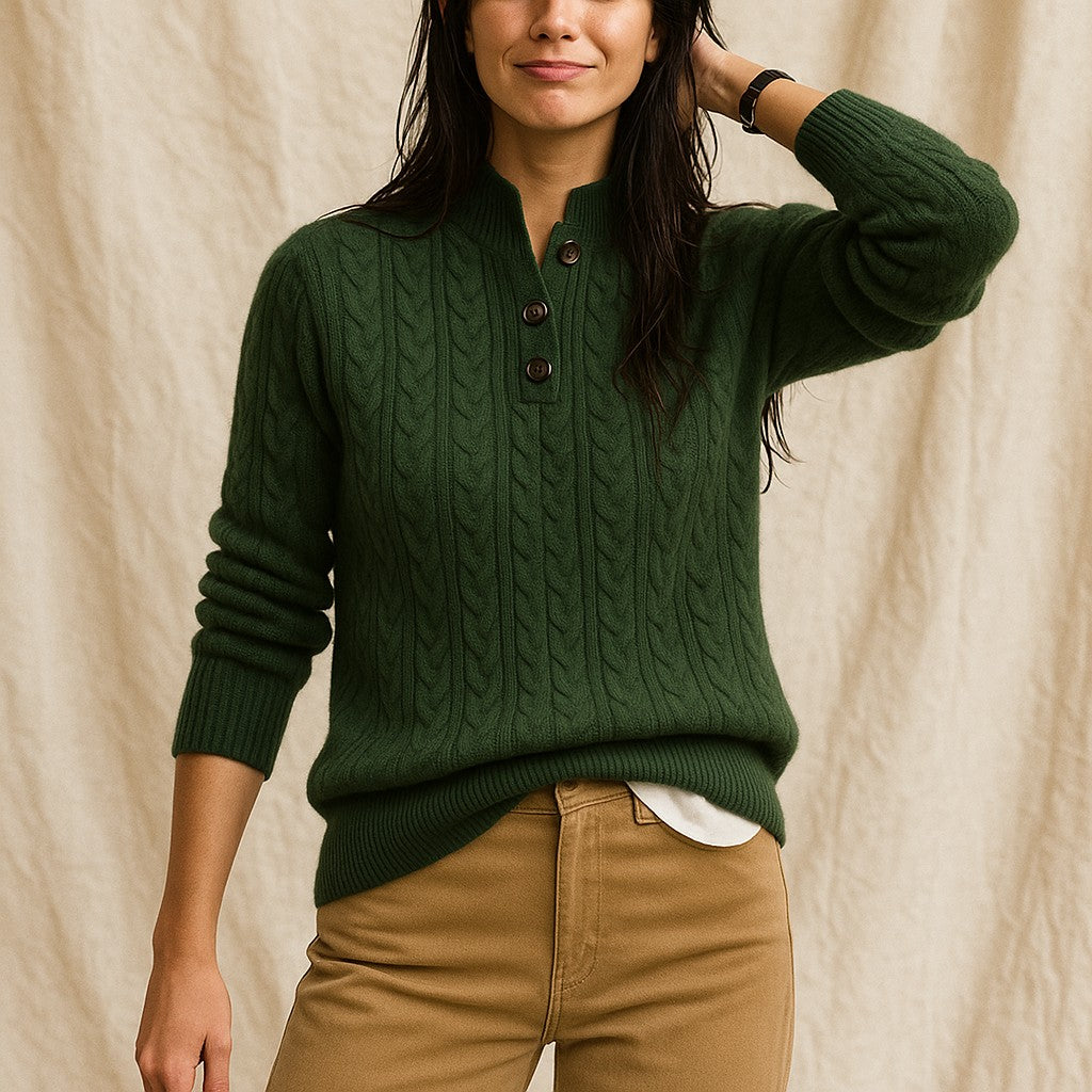 Cable knit button neck jumper