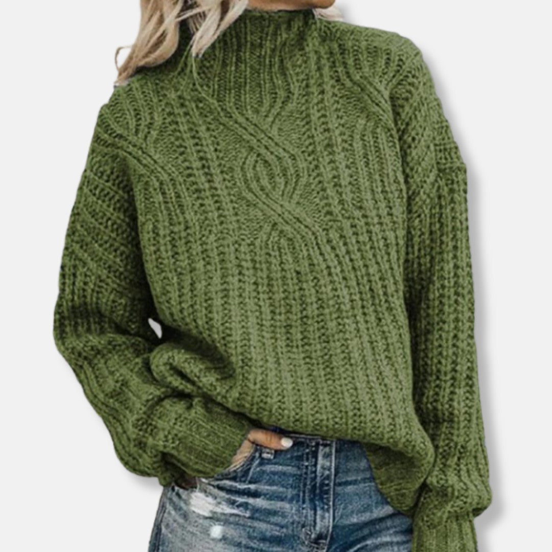 Green cable knit high neck jumper