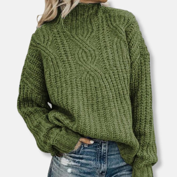 Green cable knit high neck jumper
