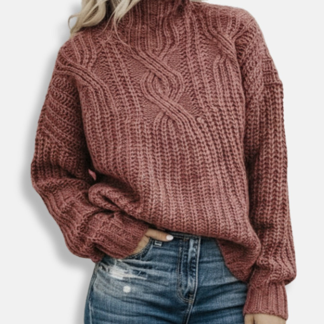 Pink cable knit high neck jumper