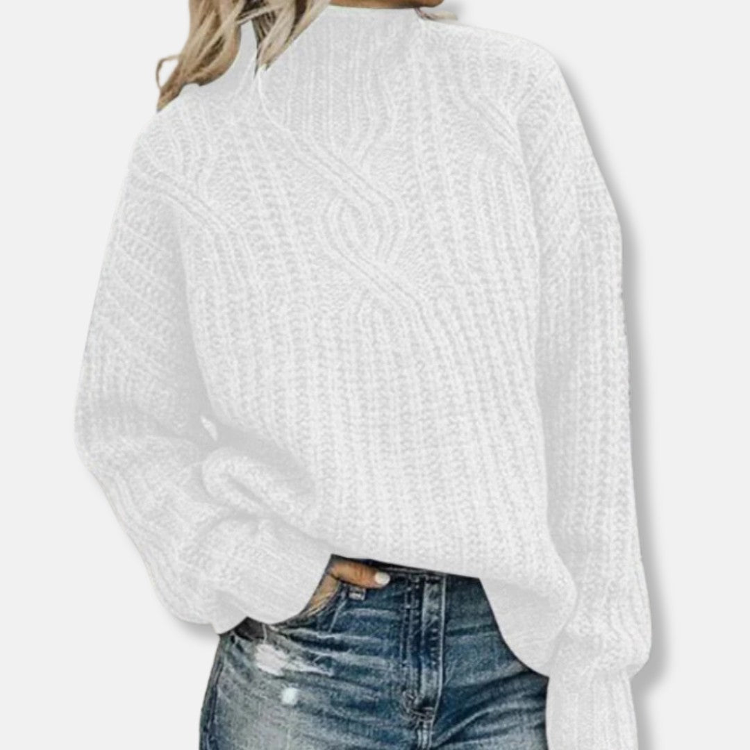 White cable knit high neck jumper