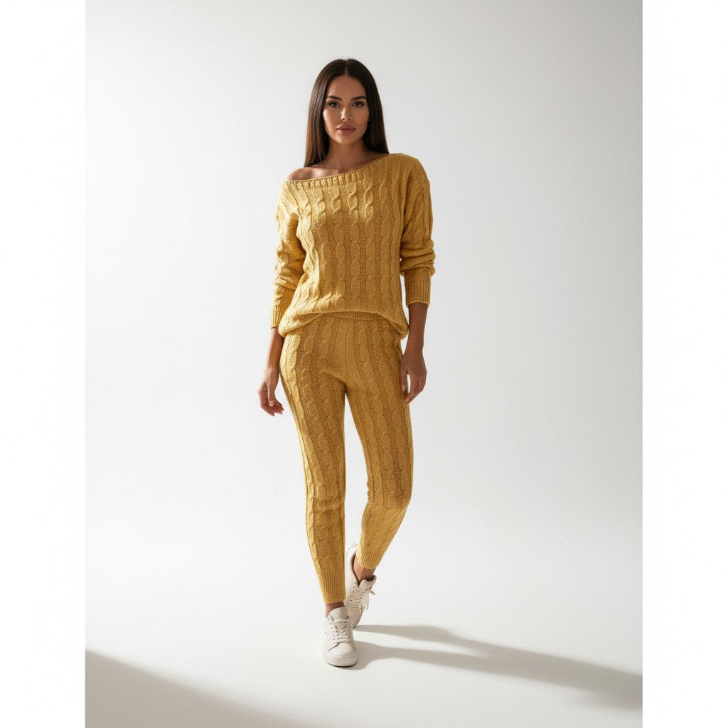 Dark Yellow cable knit loungewear co-ord