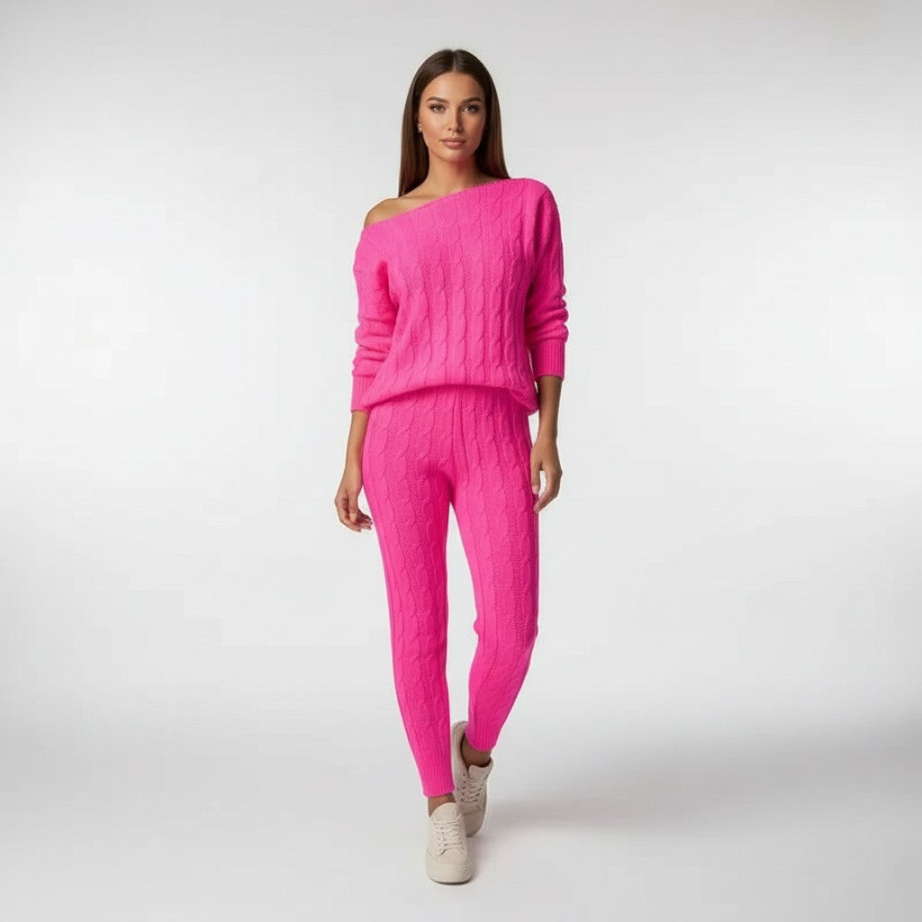 Neon Pink cable knit loungewear co-ord