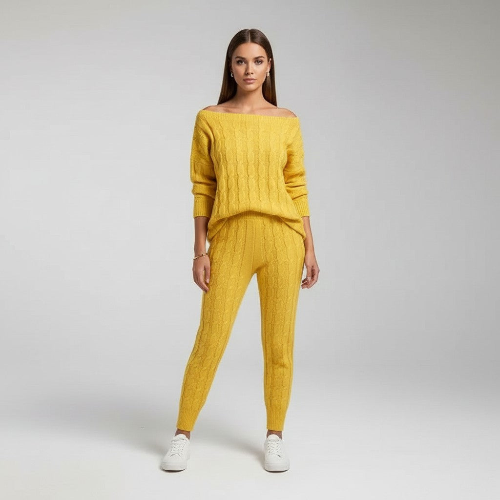 Yellow cable knit loungewear co-ord