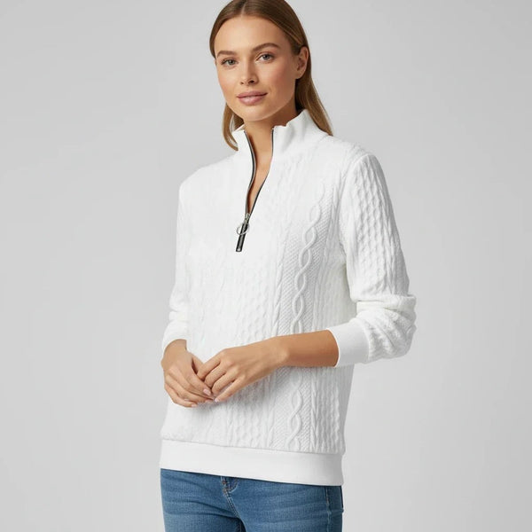 White cable knit quarter-zip jumper