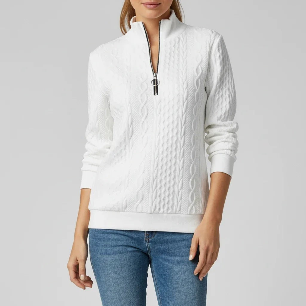 Cable knit quarter-zip jumper