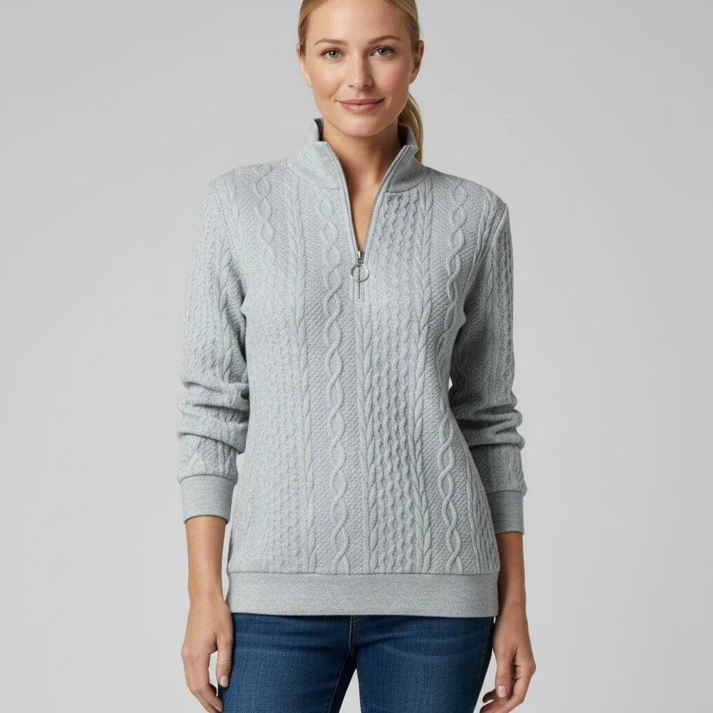 Gray cable knit quarter-zip jumper