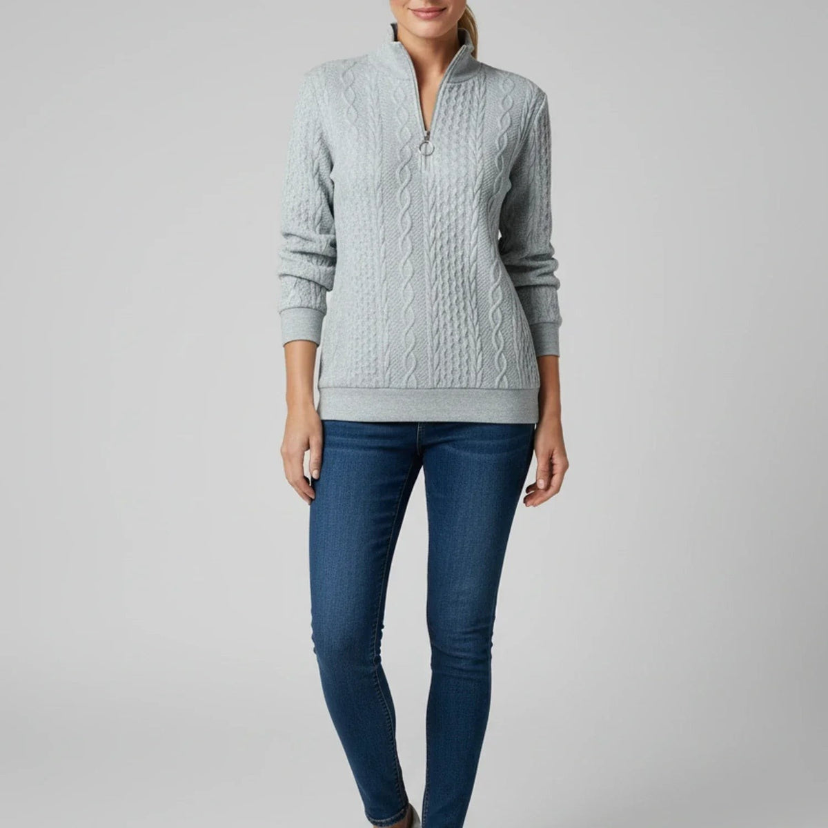 Cable knit quarter-zip jumper