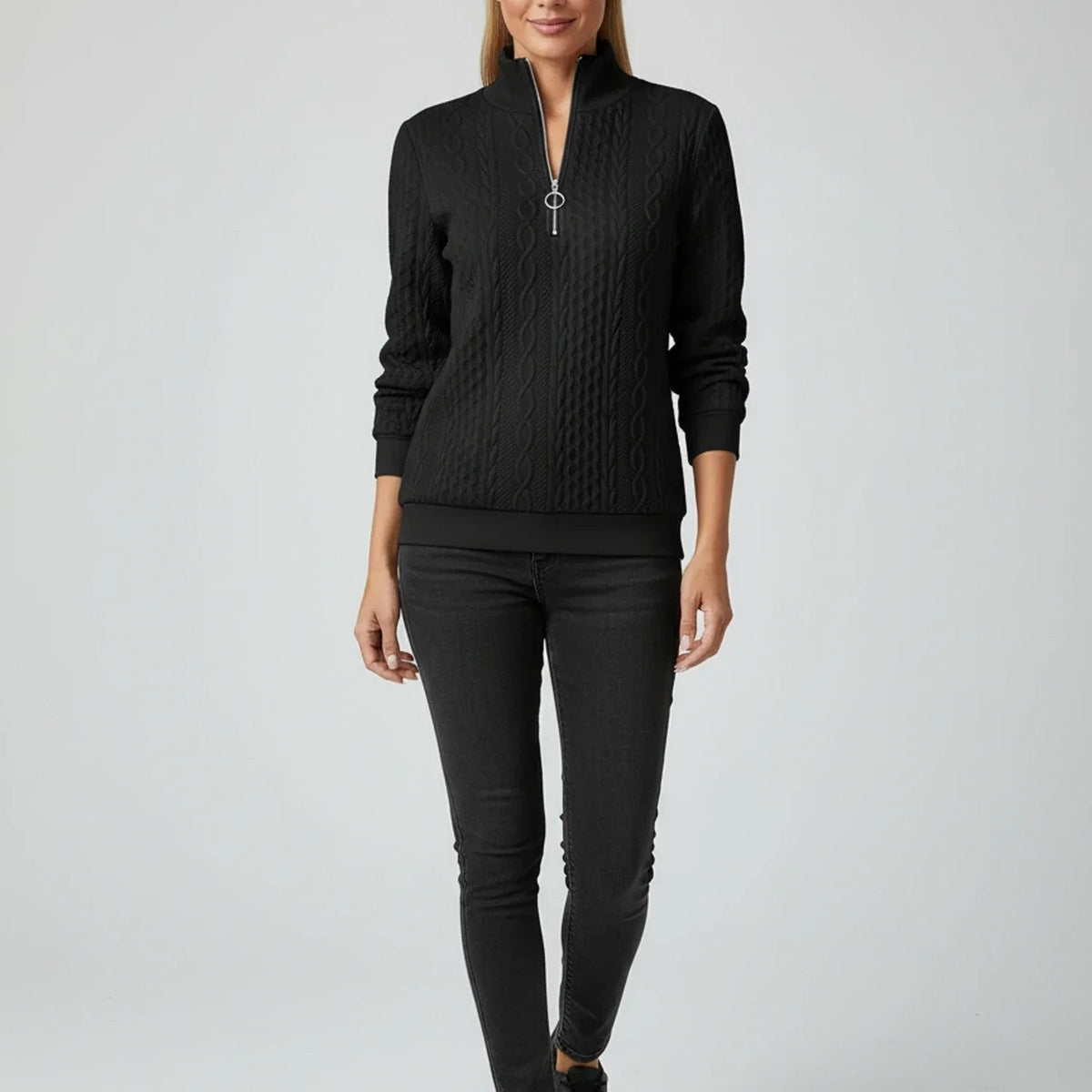 Cable knit quarter-zip jumper