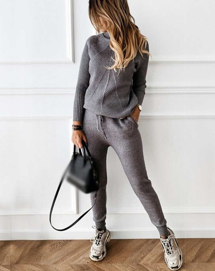 Grey cable knit roll neck co-ord