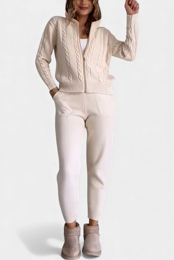 Beige cable knit two-piece set