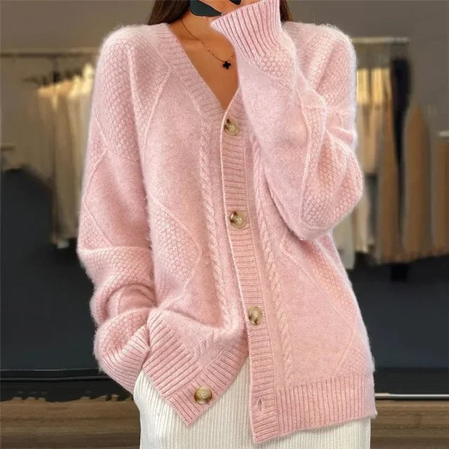 Cable knit v-neck cardigan