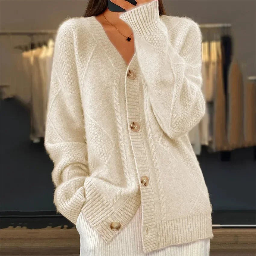 Cable knit v-neck cardigan