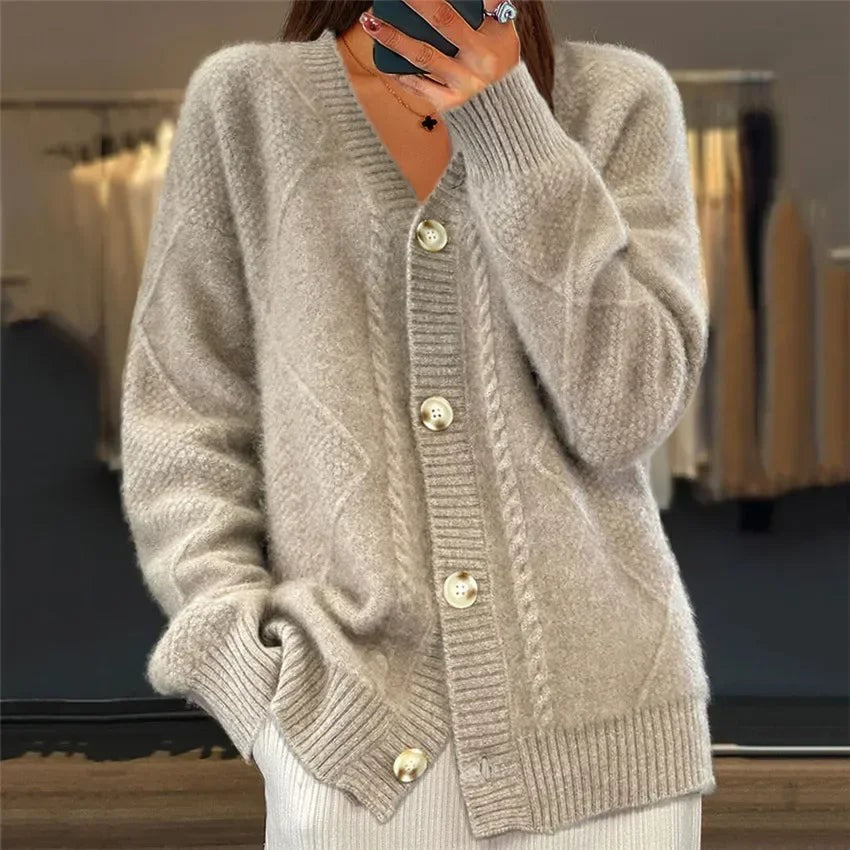 Cable knit v-neck cardigan