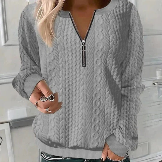 Gray cable knit zip neck jumper