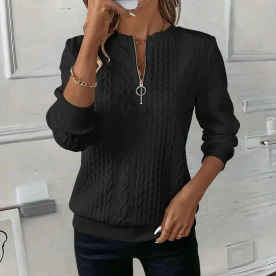 Black cable knit zip neck jumper