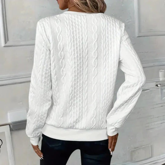 Cable knit zip neck jumper