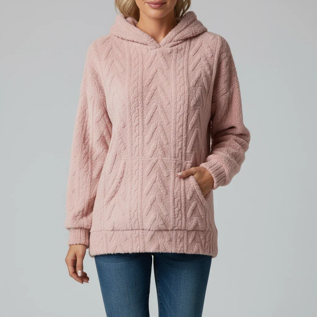 Pink cable textured hoodie