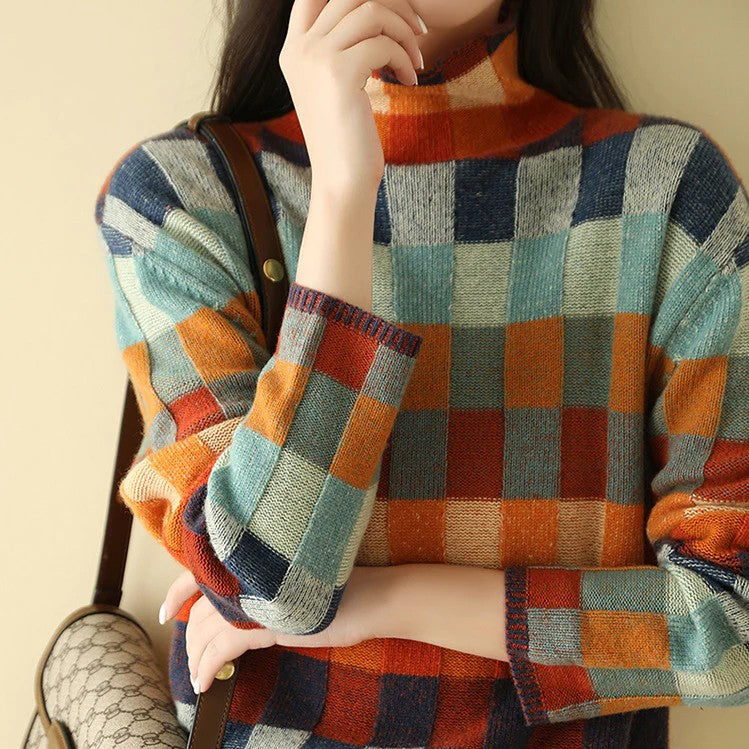 Checkerboard knit jumper