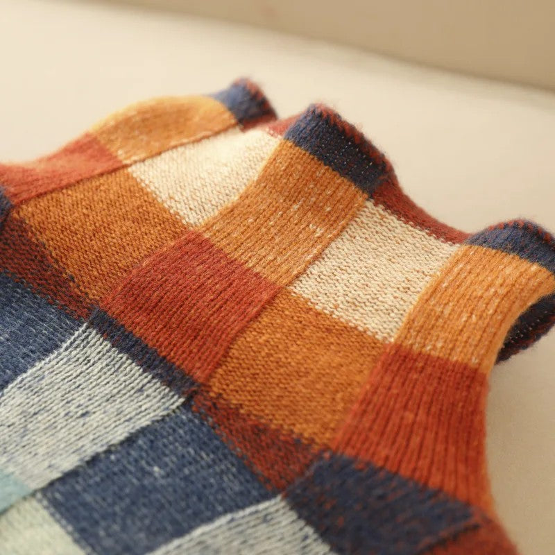 Checkerboard knit jumper