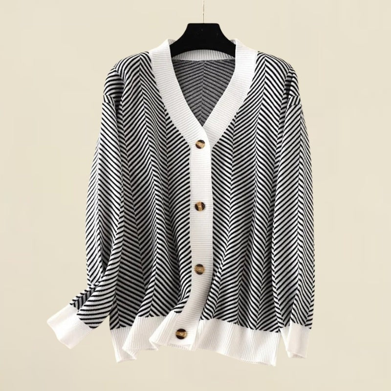 Gray chevron stripe v-neck cardigan