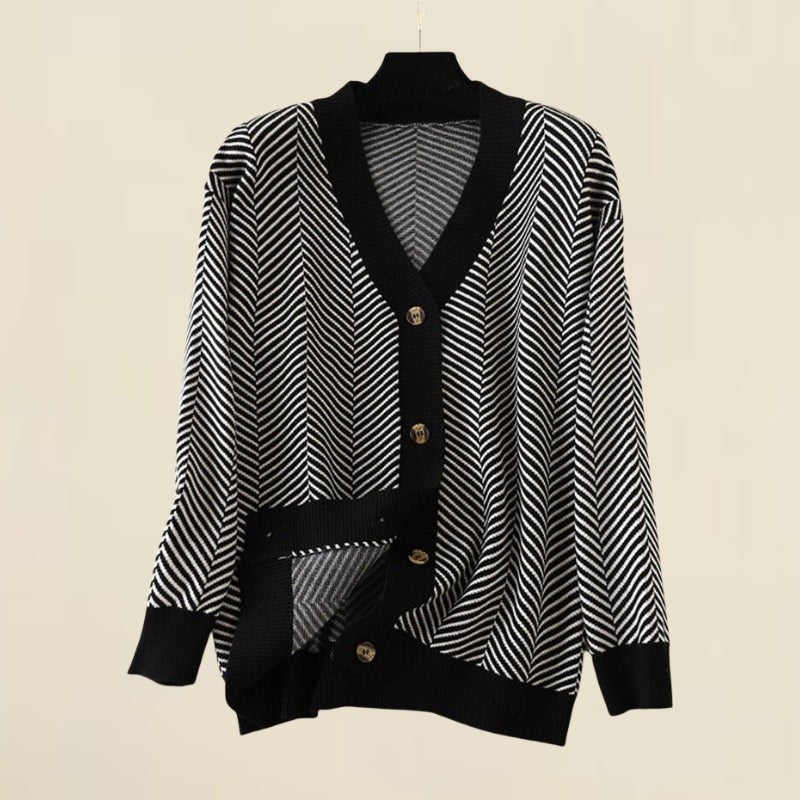 Black chevron stripe v-neck cardigan