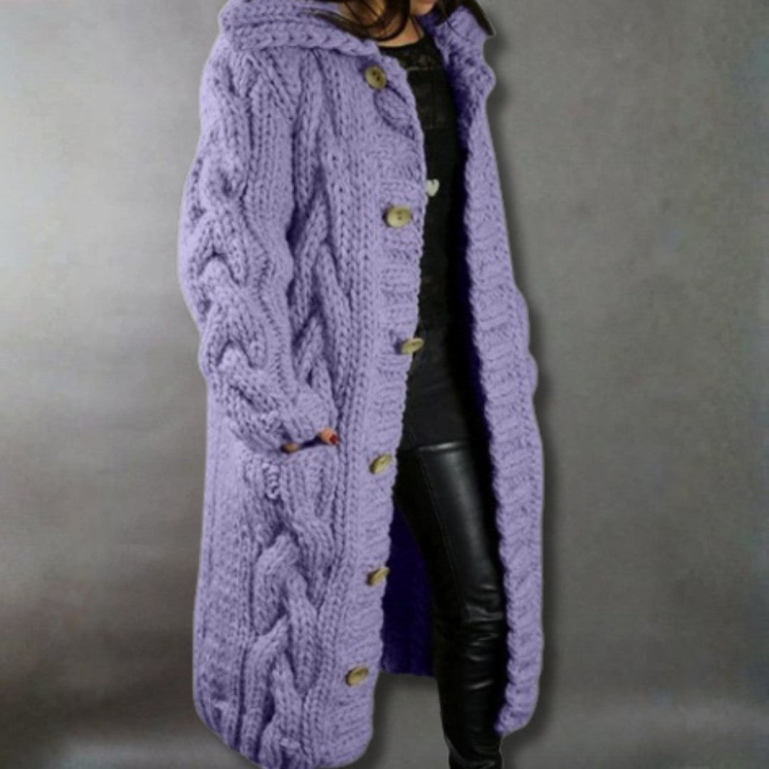 Lilac chunky cable-knit longline cardigan coat