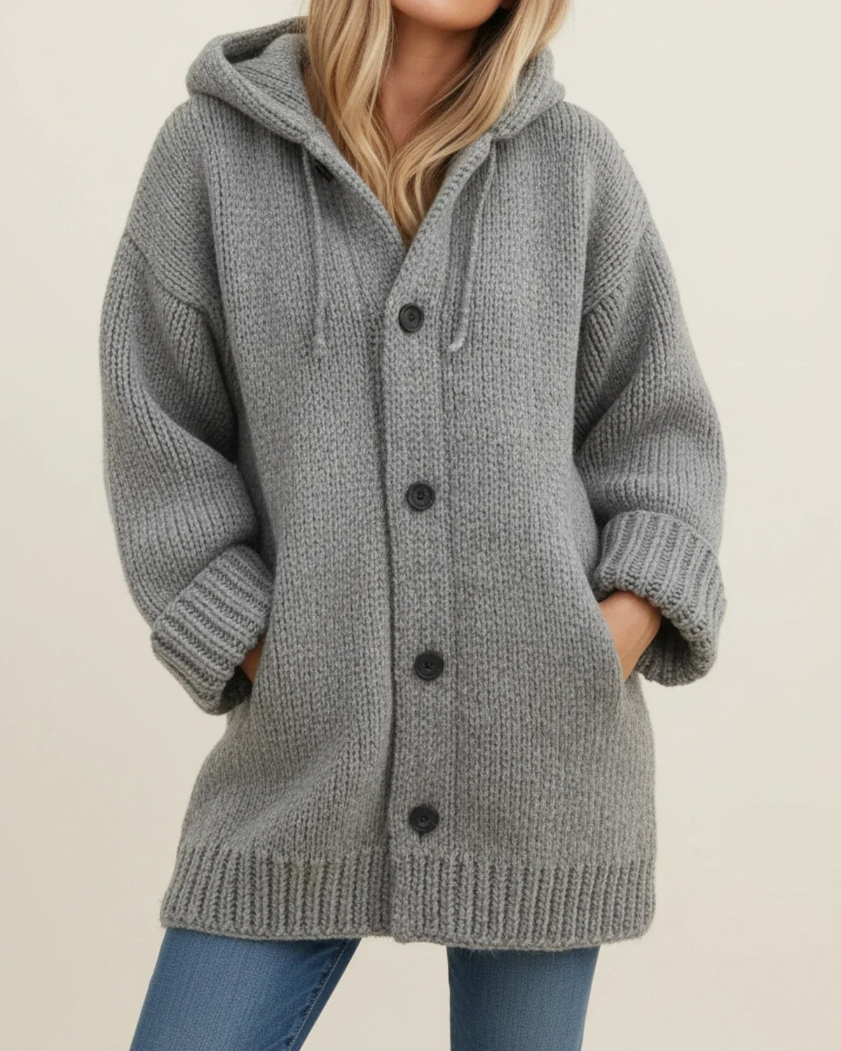 Gray chunky hooded cardigan coat