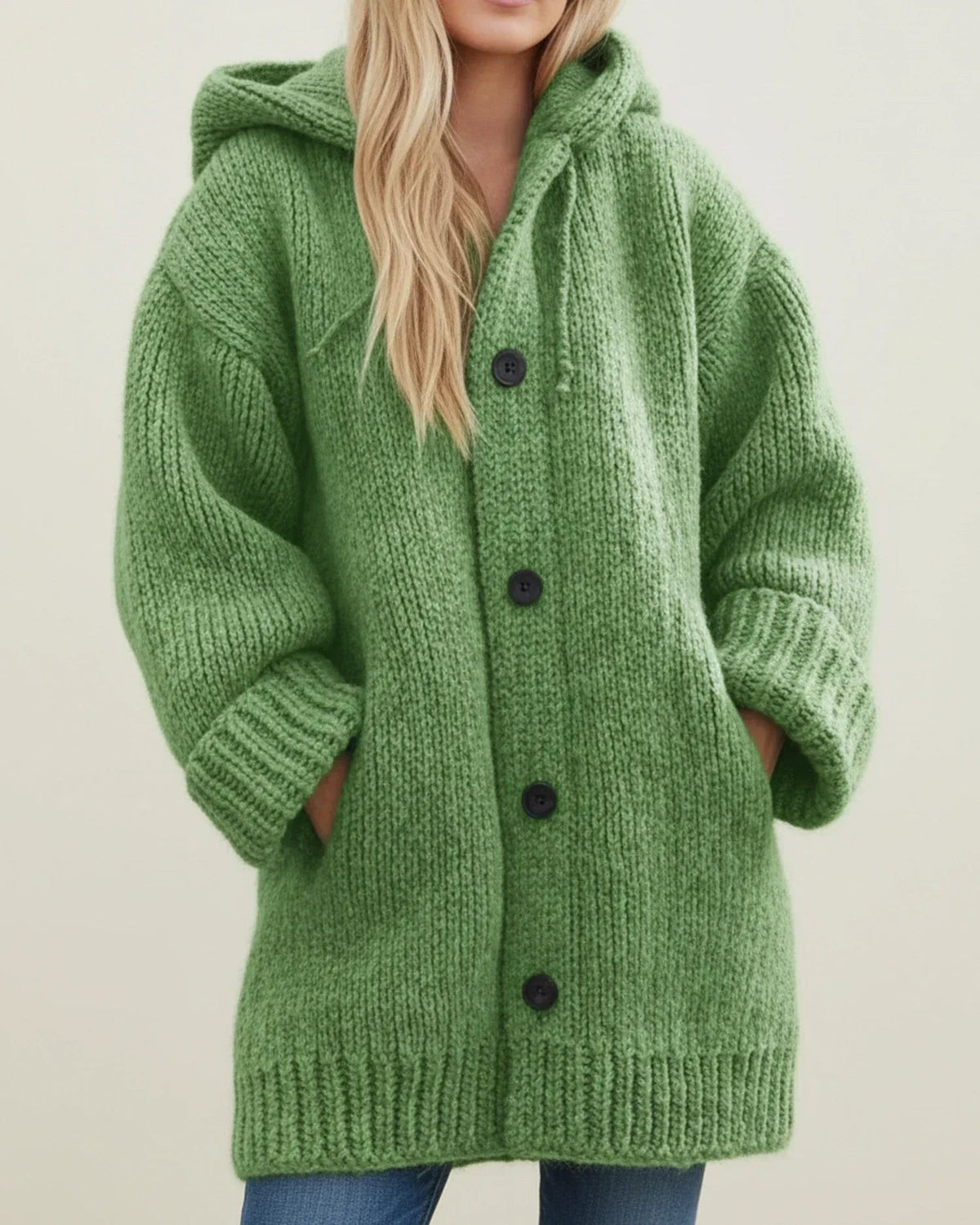 Green chunky hooded cardigan coat