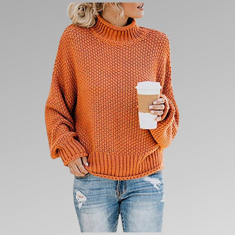 Orange chunky knit roll neck jumper