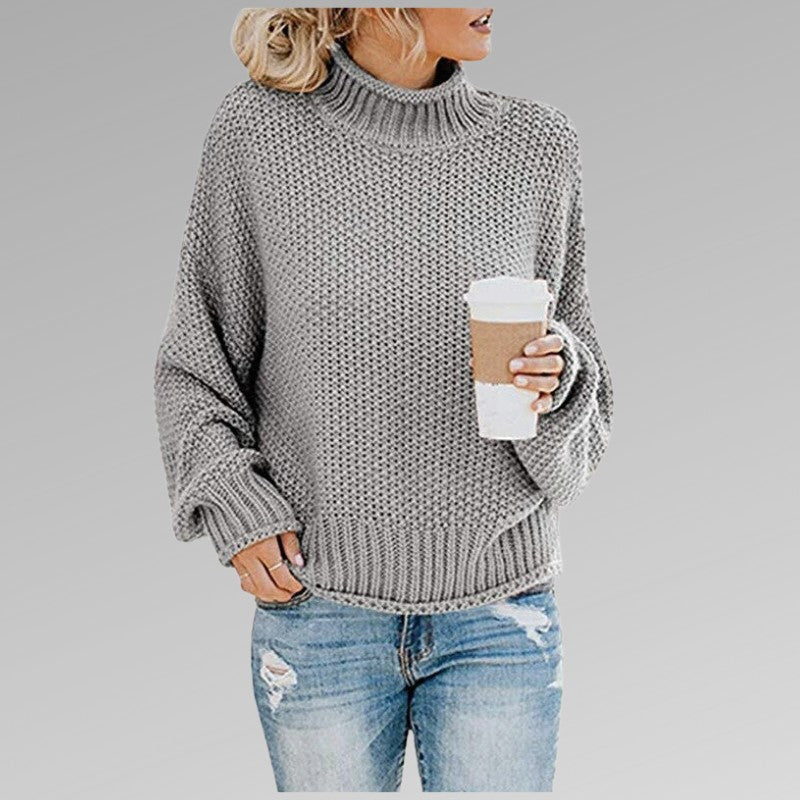 Grey chunky knit roll neck jumper