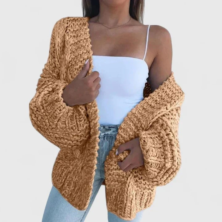 Brown chunky open-front cardigan