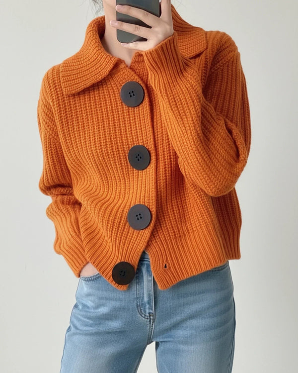 Orange chunky ribbed collared cardigan