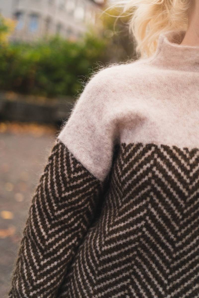 Colourblock herringbone roll neck jumper