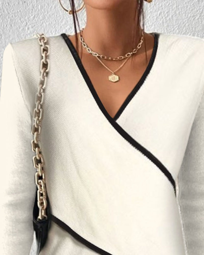 Contrast wrap knit top