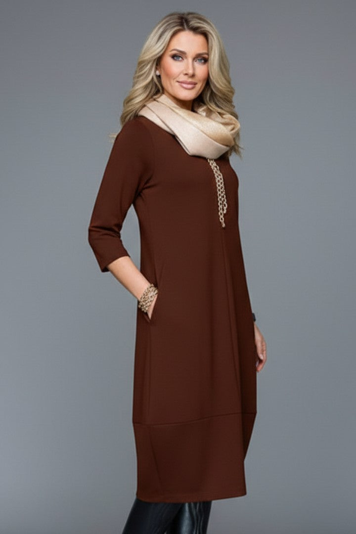 Cowl neck cocoon midi dress