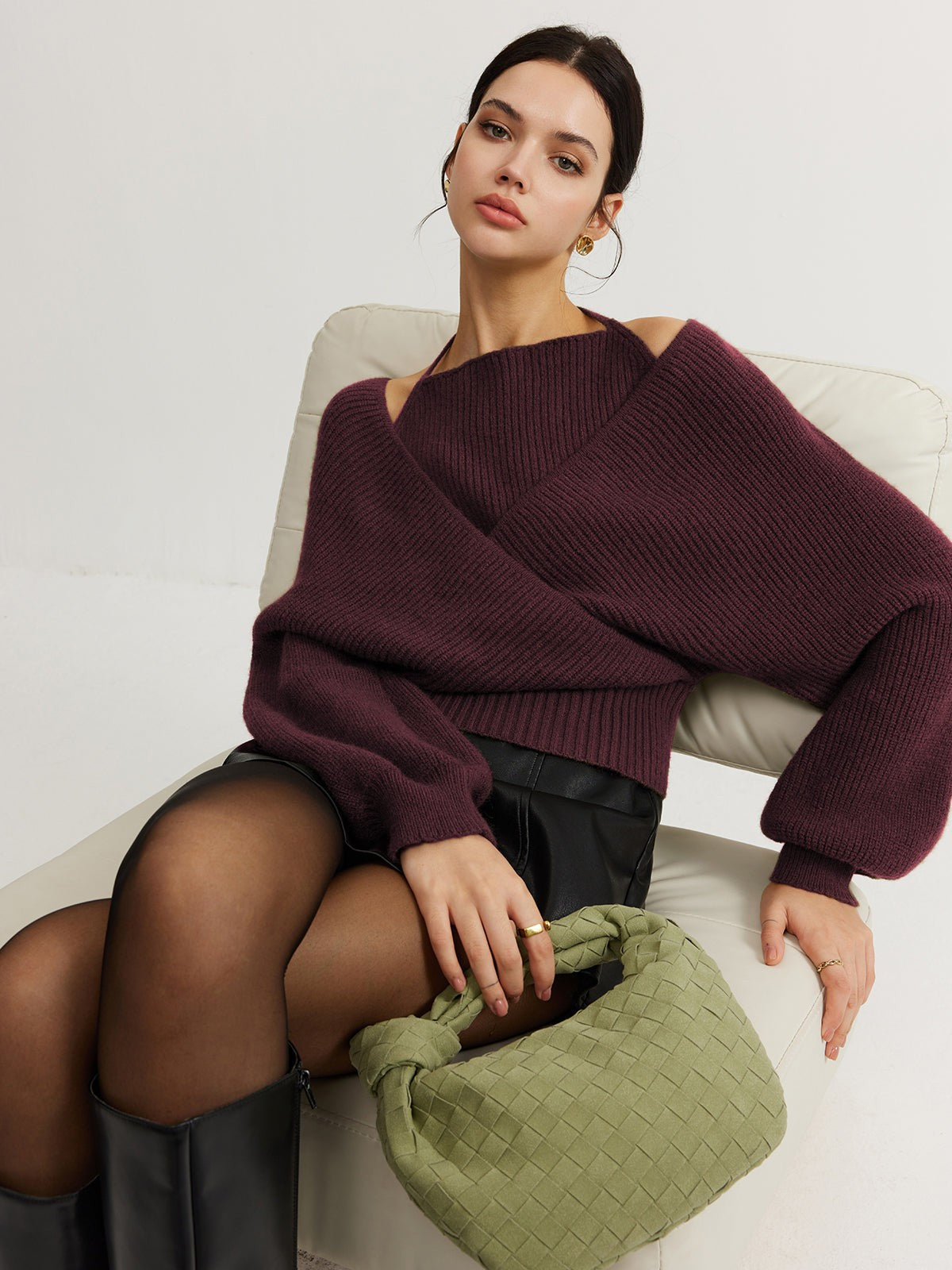 Burgundy crossover wrap jumper