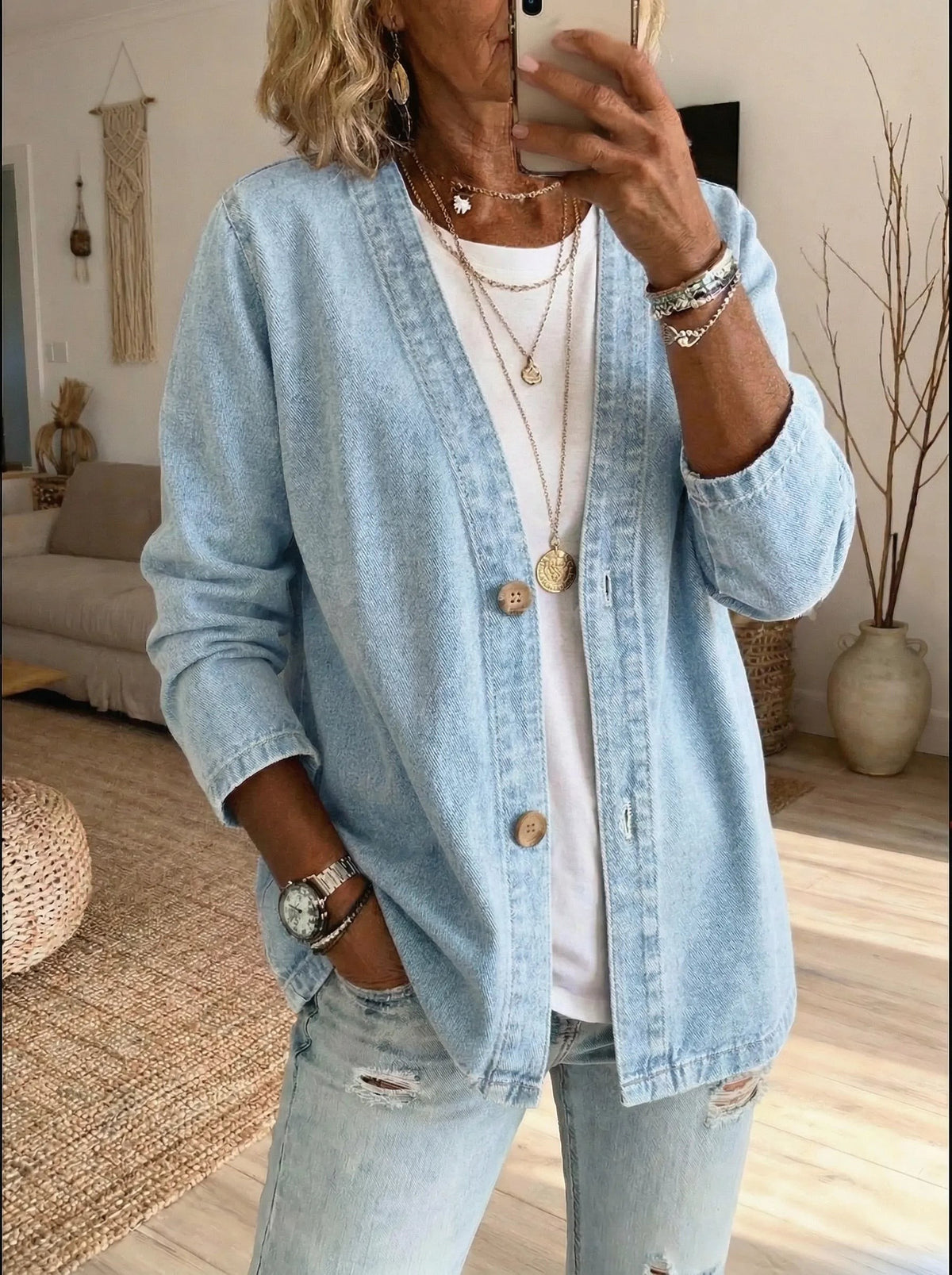 Light Blue denim button-down cardigan