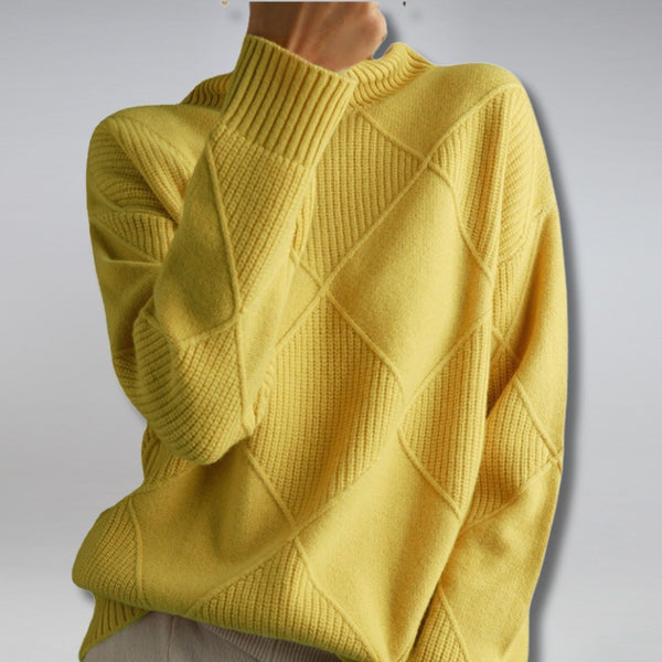 Yellow diamond knit roll neck jumper
