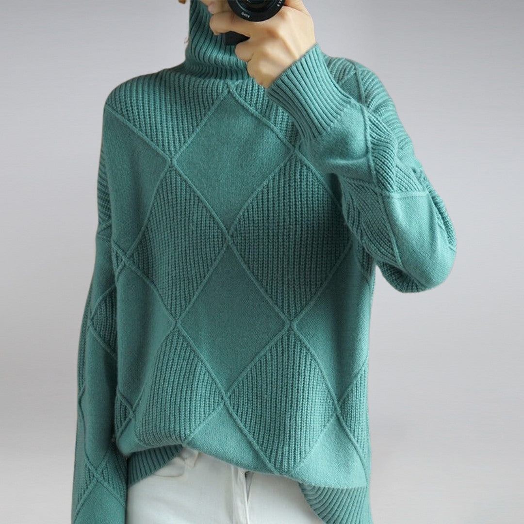 Diamond knit roll neck jumper