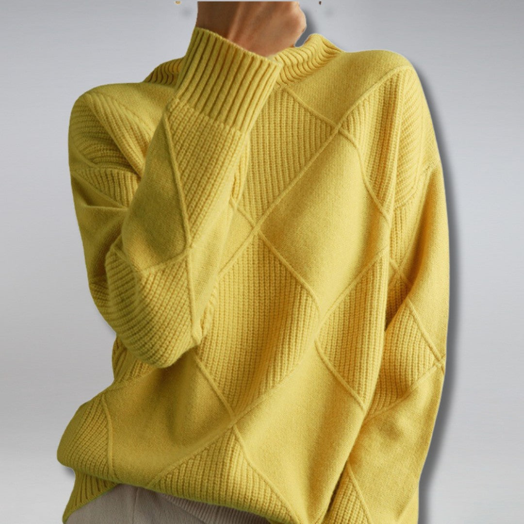 Yellow diamond knit roll neck jumper