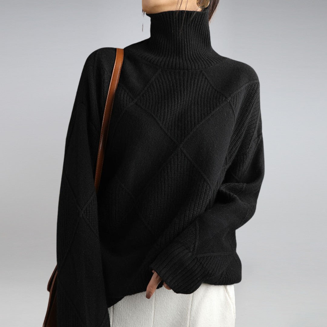 Black diamond knit roll neck jumper