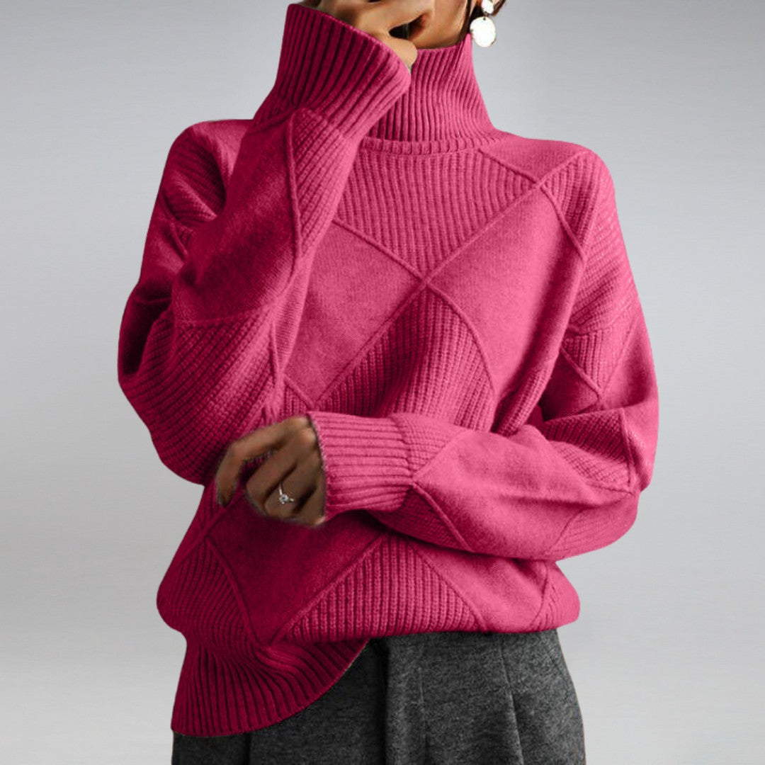 Pink diamond knit roll neck jumper